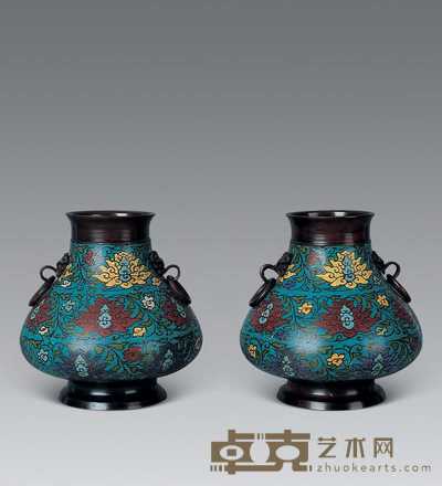 清 景泰蓝双铺耳尊(一对) 高18.5cm